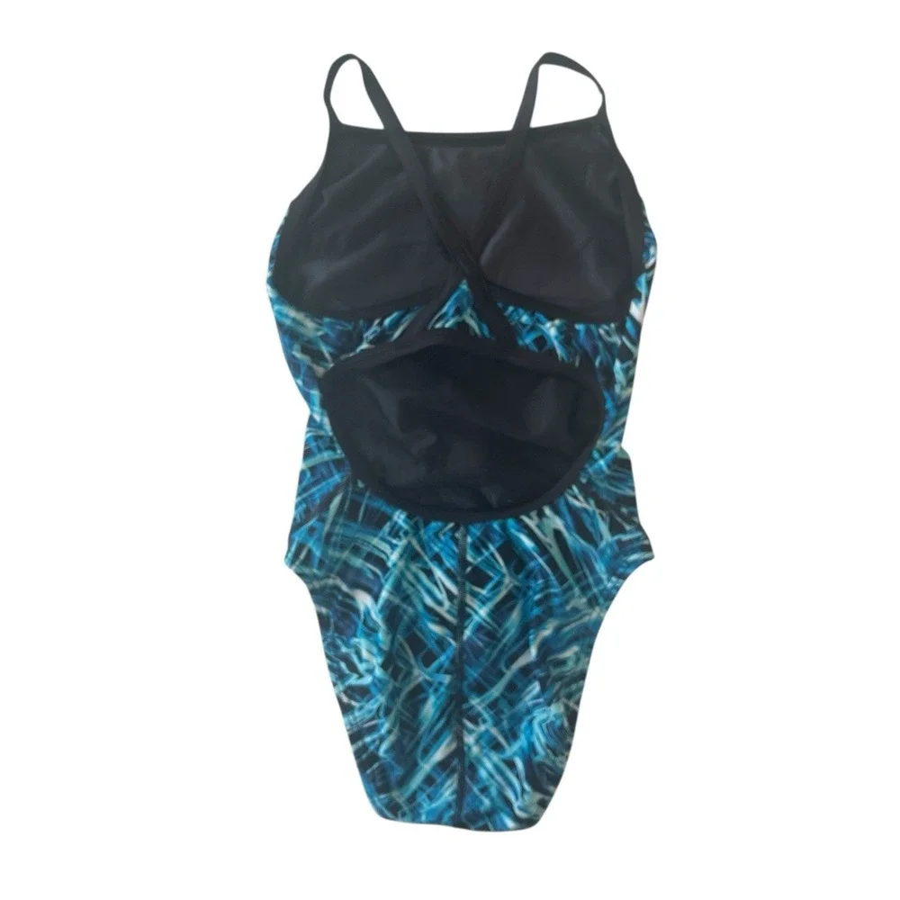 Speedo Women's Size 30 XS One Piece‎ Swimsuit Athletic Black Blue Neon